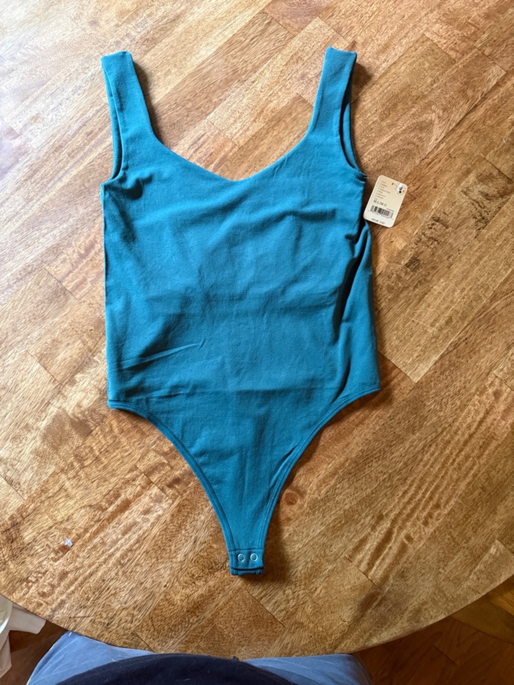 Free People Deep Teal Ribbed Scoop Bodysuit